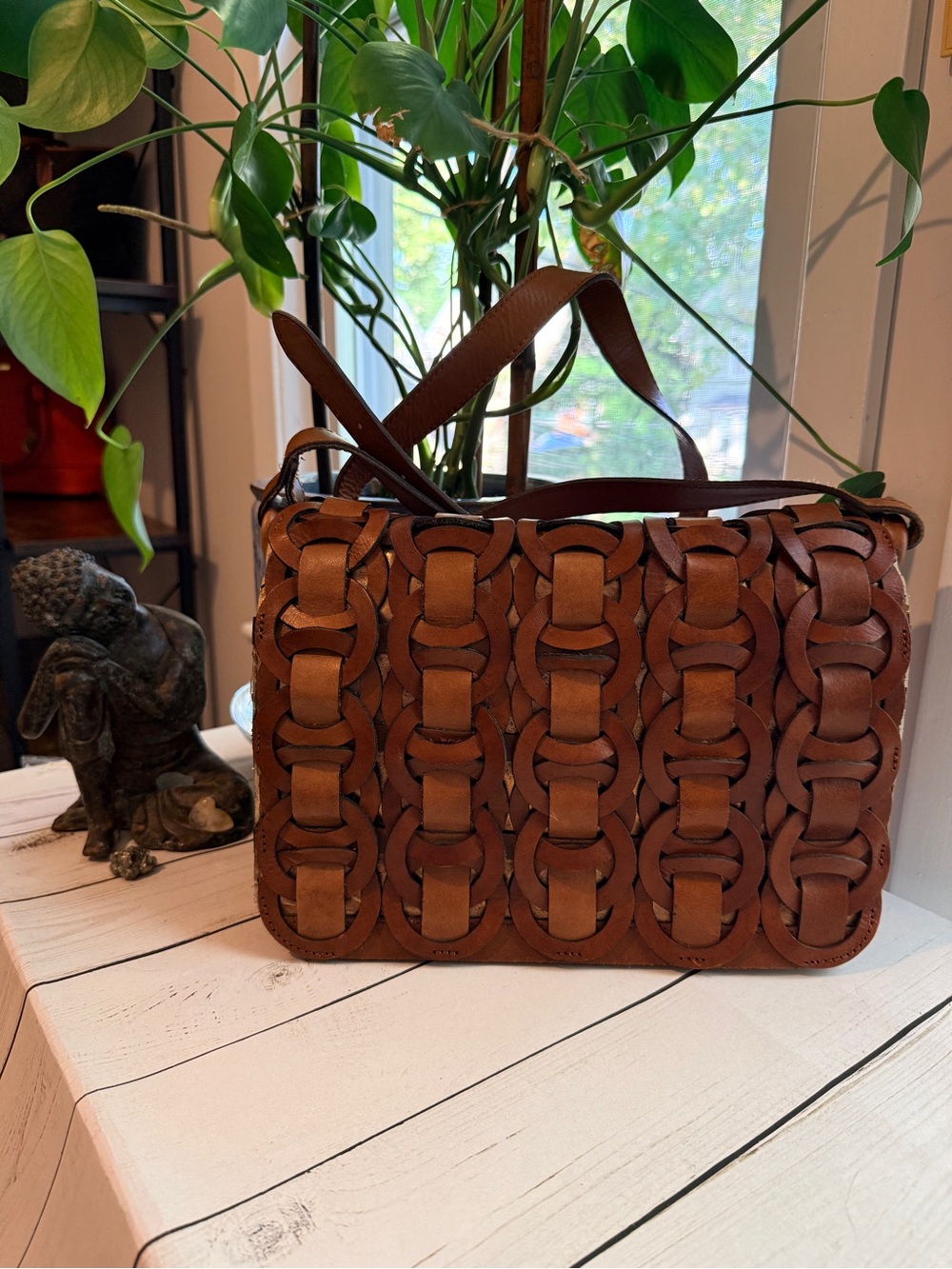 Patricia Nash | Positano Leather Chain Crossbody Bag in Chestnut Brown